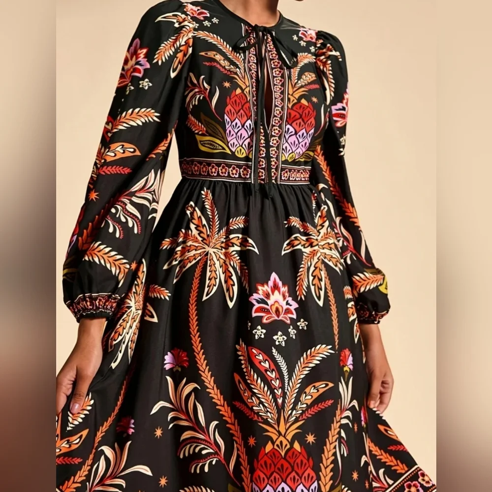 Black Floral Maxi Dress with Long Sleeves - Picture 7 of 10